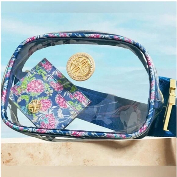 Lilly Pulitzer NWT GWP Clear Belt Bag & matching Card Holder in Dahlia Licious - Picture 1 of 6